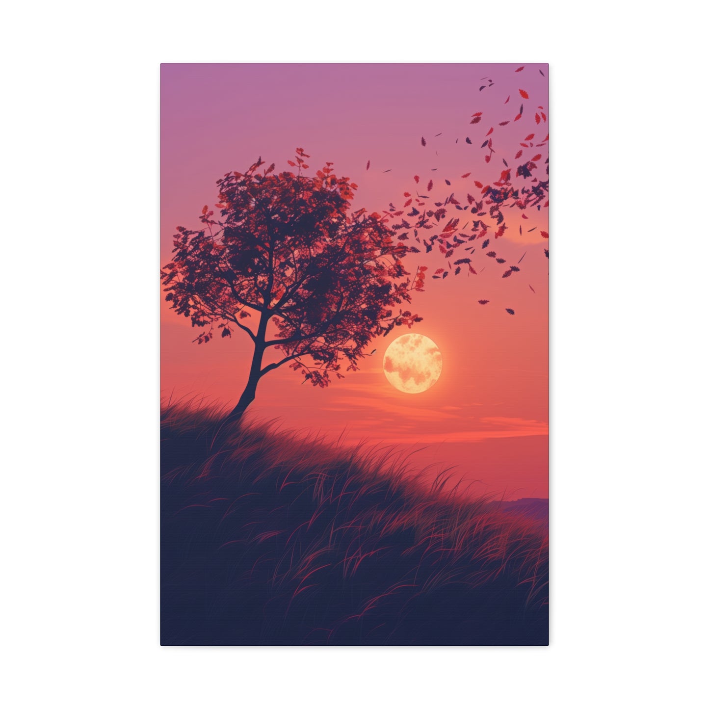 Tree in a Purple Sunset Digital Illustration Canvas Gallery Wraps