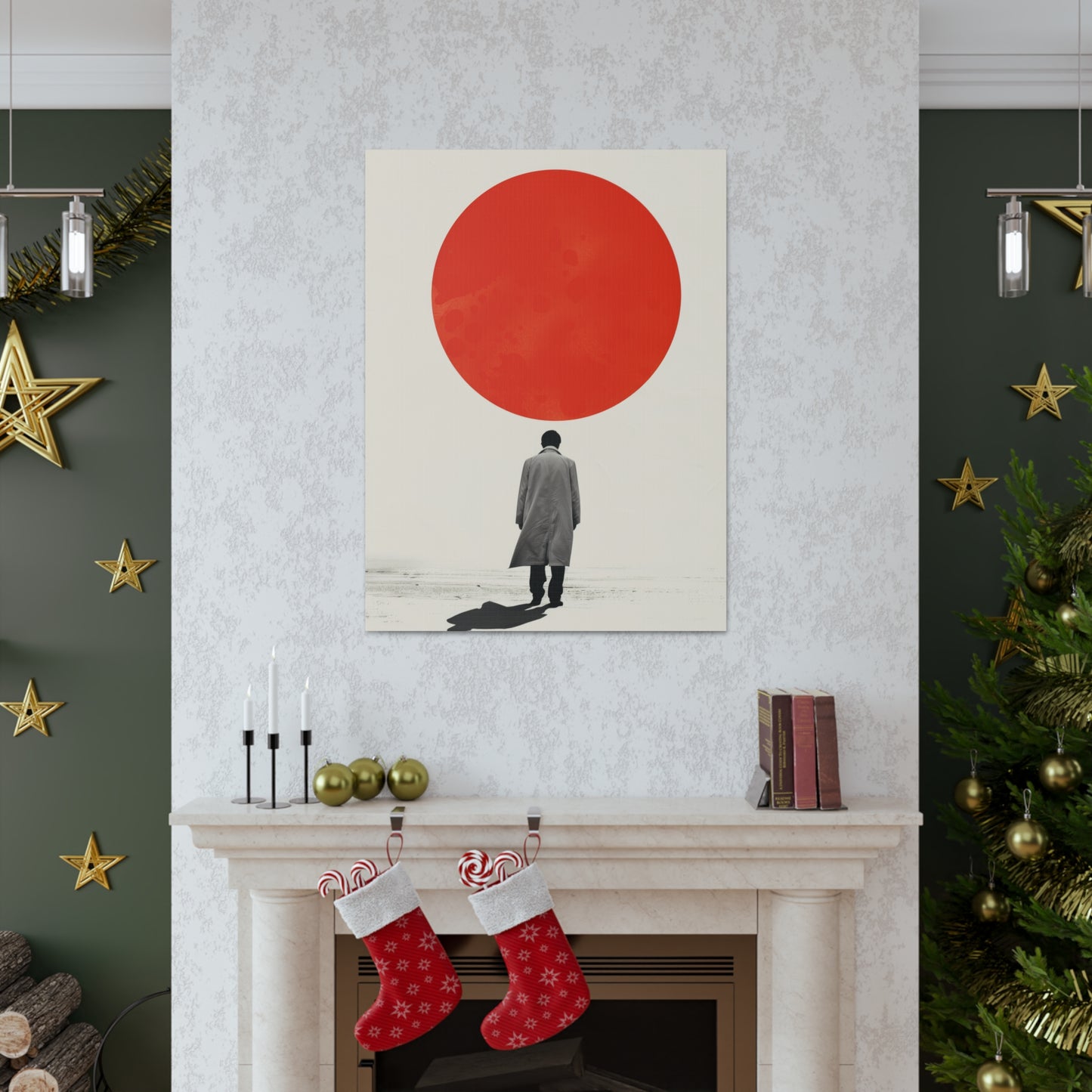 Man walking to red circle  - Takeshi Kitano Style Digital Illustration Canvas Gallery Wraps