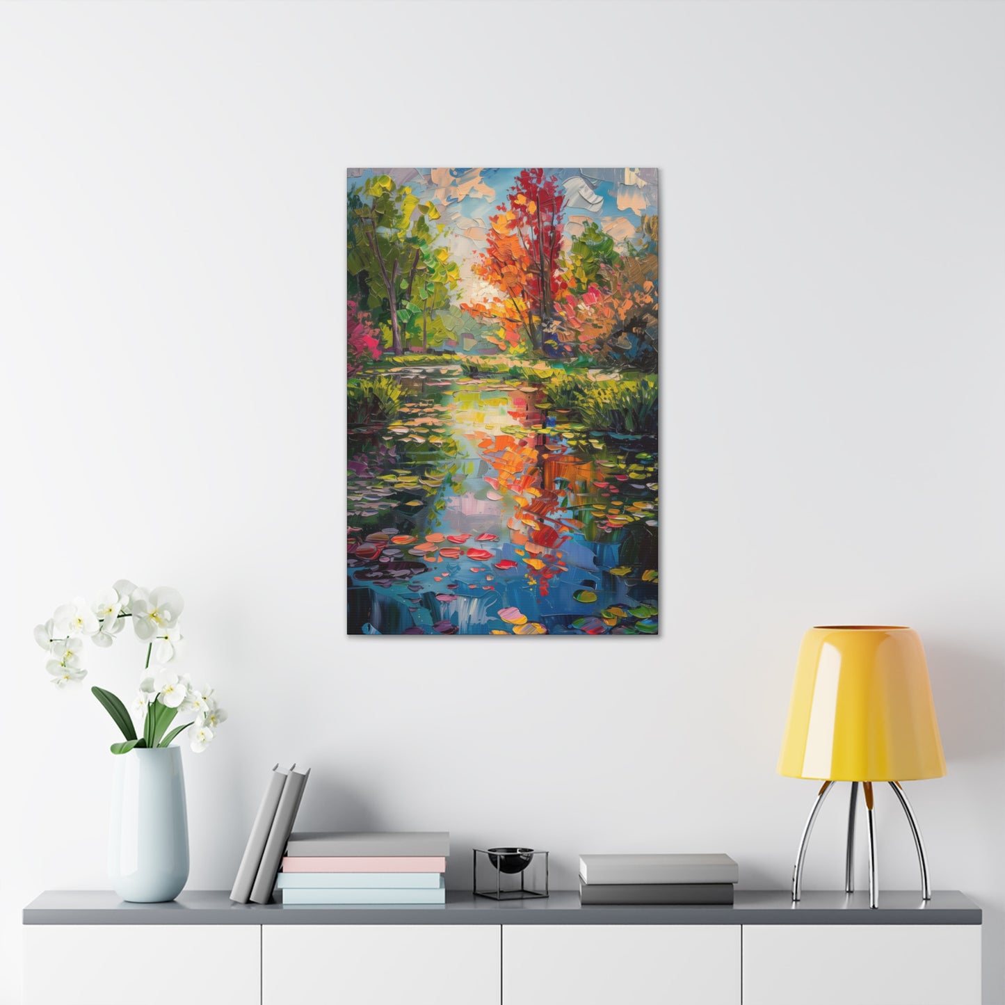 Pond in a Autumn Forest - Claude Monet Style Digital Print Canvas Gallery Wraps