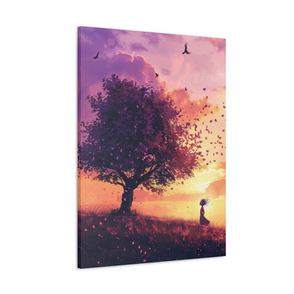 Tree in a Purple Sunset Digital Illustration Canvas Gallery Wraps