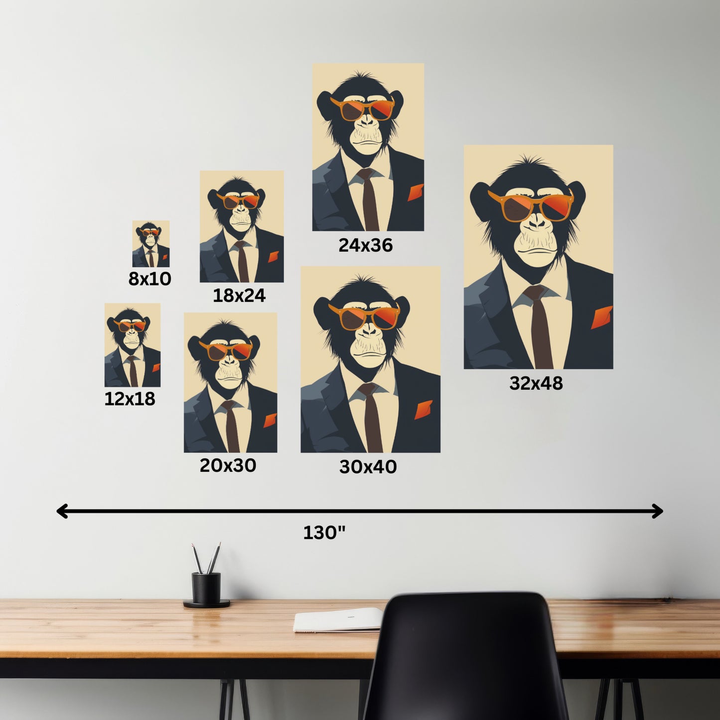 Ape Wearing Suite and Sunglasses Digital Illustration Canvas Gallery Wraps