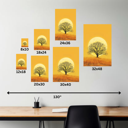 A Leafless Tree in a Golden Evening Digital illustration Canvas Gallery Wraps