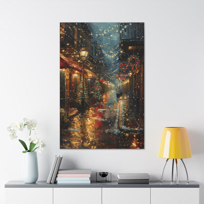 Christmas Time Downtown Street Corner - Rembrandt Style Digital Oil Painting  Canvas Gallery Wraps