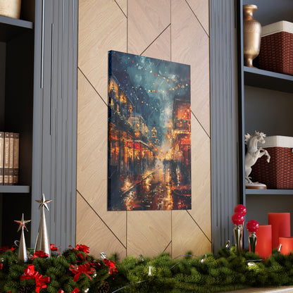 Christmas Street Corner in Downtown - Rembrandt Style Digital Oil Painting  Canvas Gallery Wraps