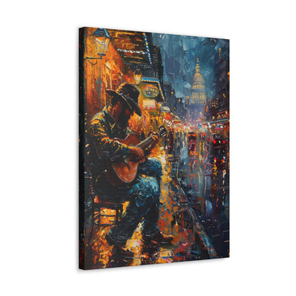 Man Playing Guitar on the Street - Rembrandt Style Digital Oil Painting Canvas Gallery Wraps