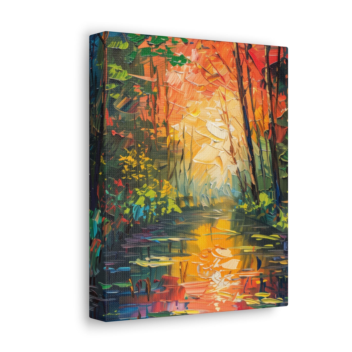 Lake in a Autumn Forest - Claude Monet Style Digital Print Canvas Gallery Wraps