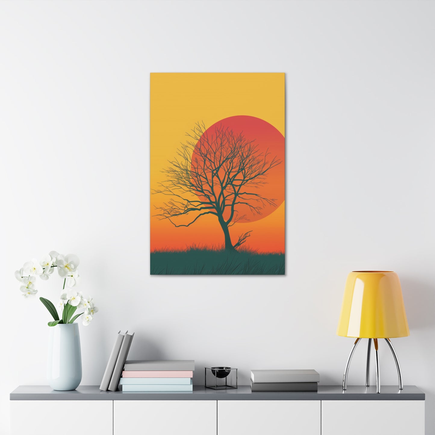 leafless tree in a Golden Sunset Digital Illustration Canvas Gallery Wraps