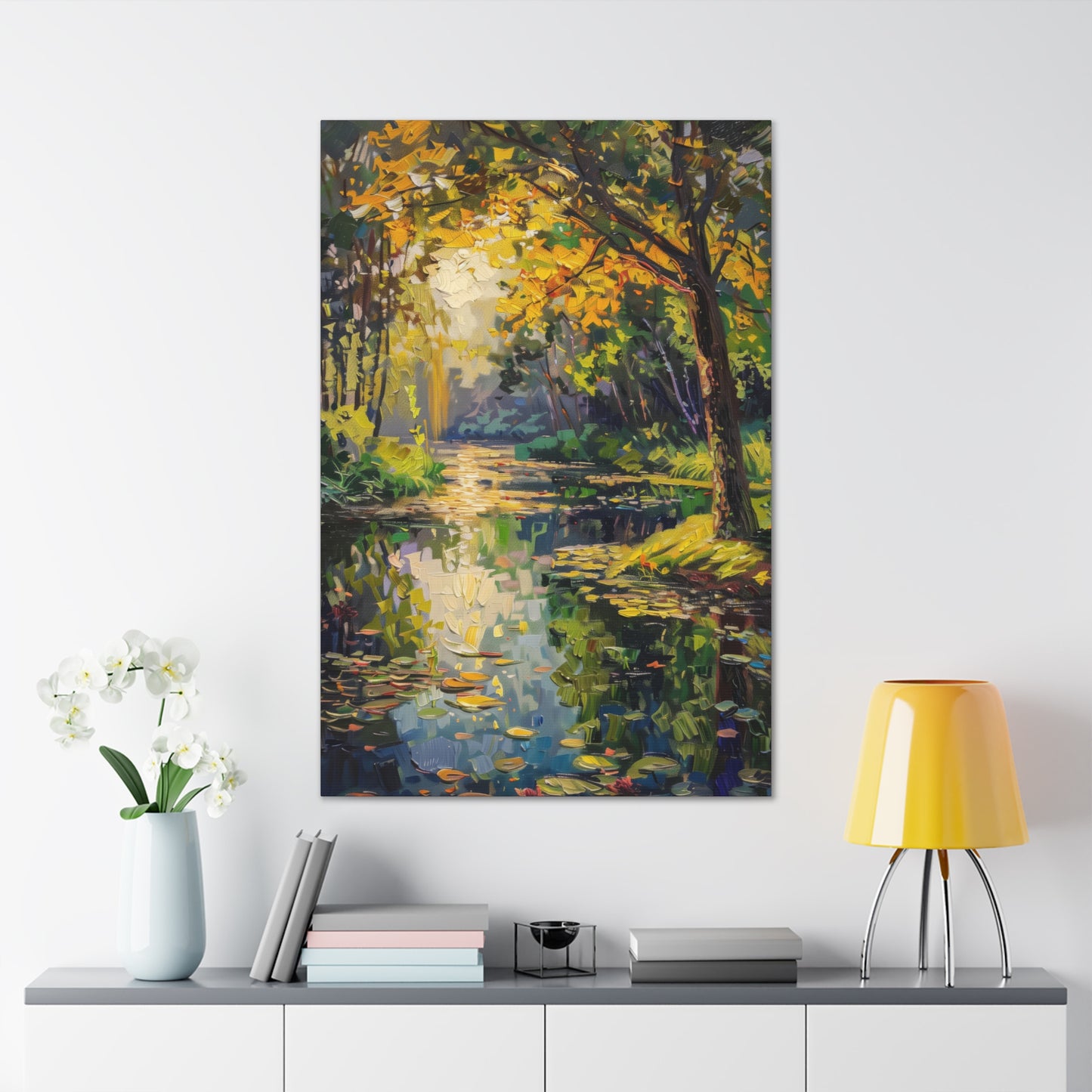 River in a Forest - Claude Monet Style Digital Print Canvas Gallery Wraps