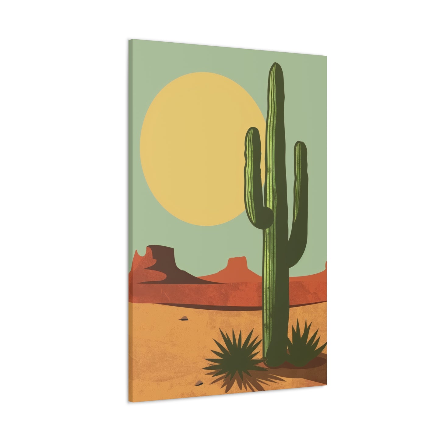 Saguaro Cactus in Desert - Illustration Canvas Gallery Wraps