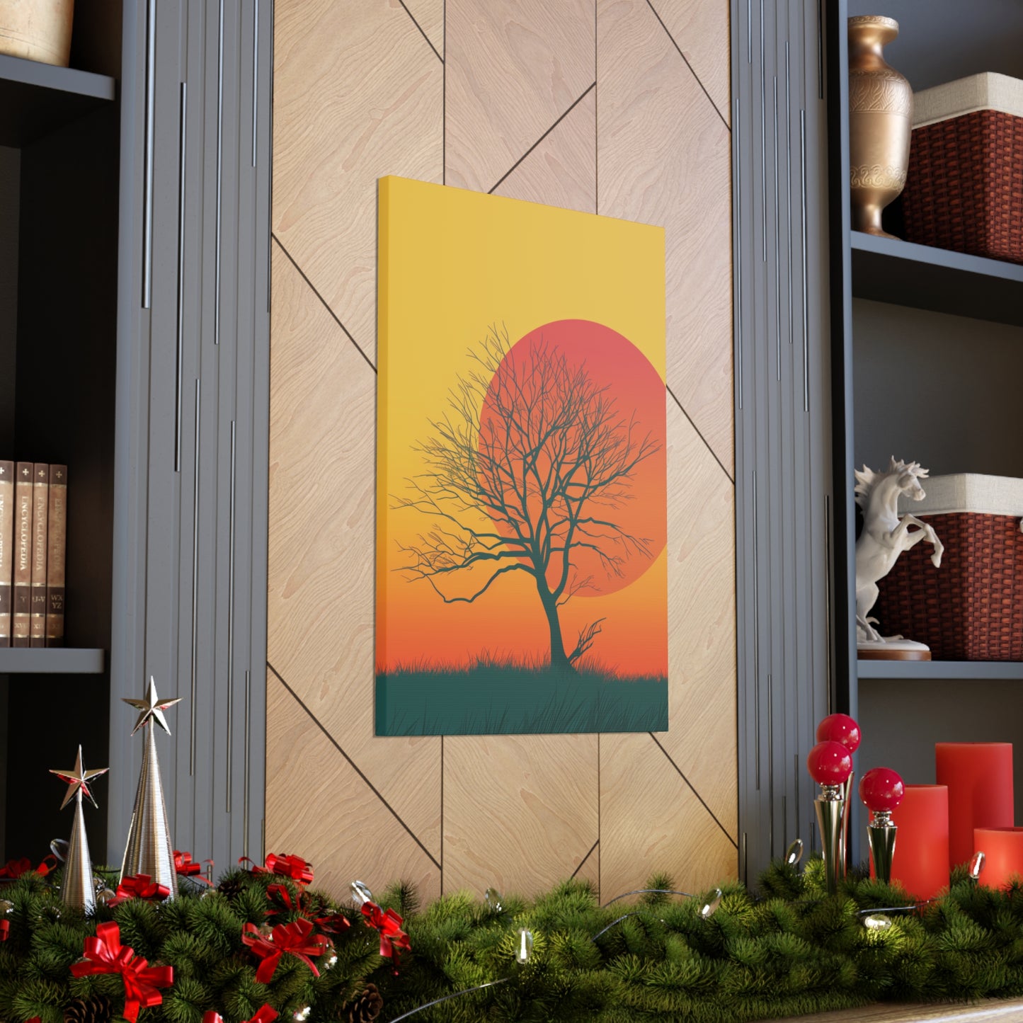 leafless tree in a Golden Sunset Digital Illustration Canvas Gallery Wraps