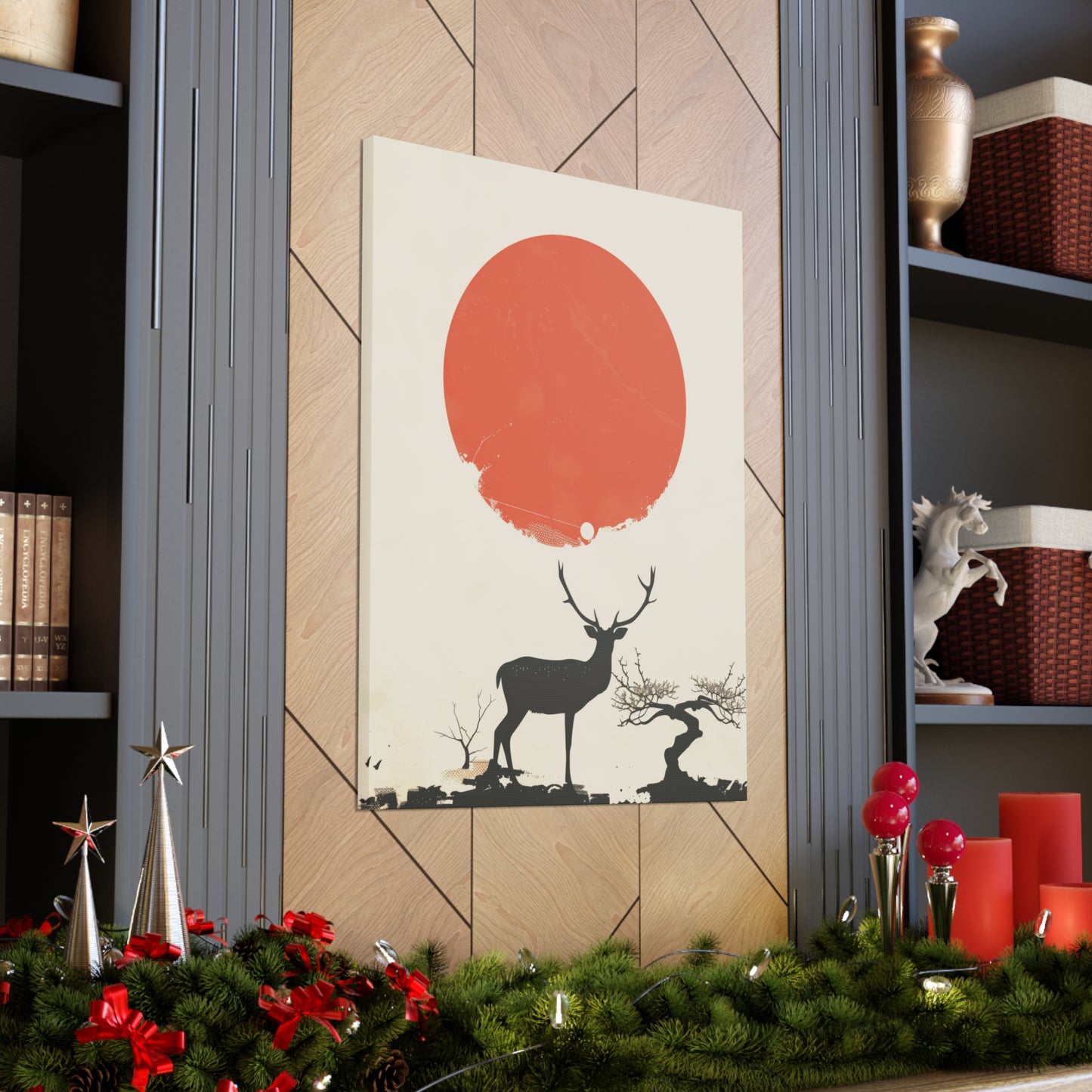 Deer and Sun - Takeshi Kitano Style Digital Illustration Canvas Gallery Wraps