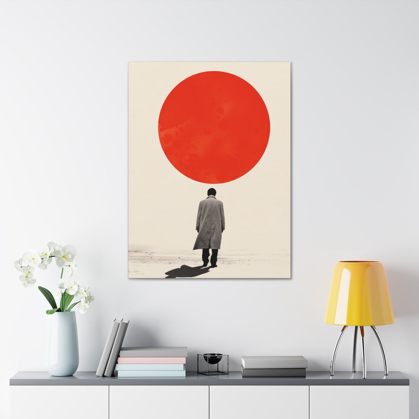 Man walking to red circle  - Takeshi Kitano Style Digital Illustration Canvas Gallery Wraps