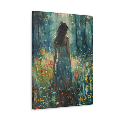 a girl looking into a forest Digital Oil Painting Print Canvas Gallery Wraps