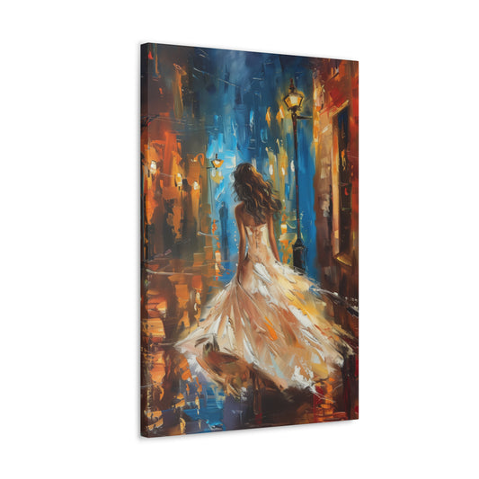 bride walking in the streets - Leonid Afremov Style Digital Print Canvas Gallery Wraps