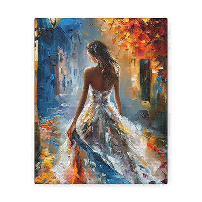 Bride walking in the streets - Leonid Afremov Style Digital Print Canvas Gallery Wraps