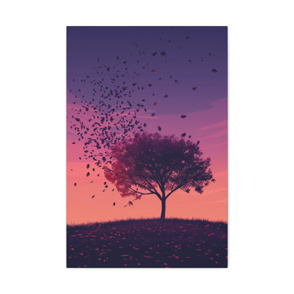 Tree in a Purple Sunset Digital Illustration Canvas Gallery Wraps