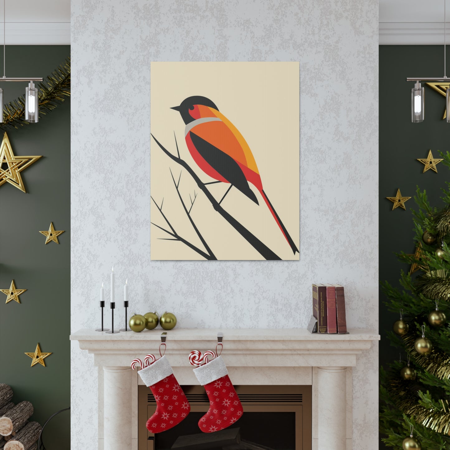 Bird siting on a tree branch Digital Illustration Canvas Gallery Wraps