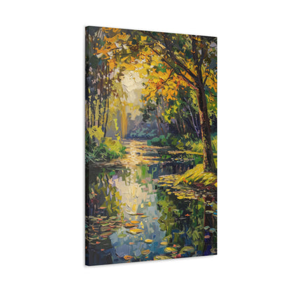 River in a Forest - Claude Monet Style Digital Print Canvas Gallery Wraps