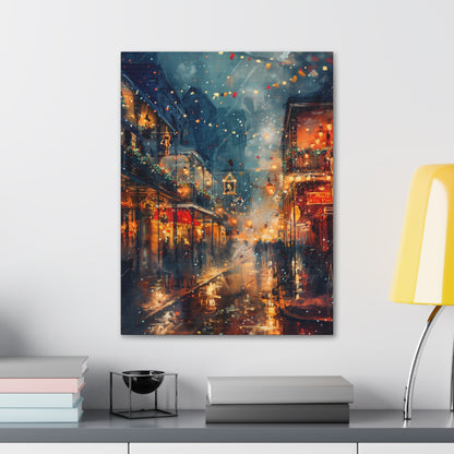 Christmas Street Corner in Downtown - Rembrandt Style Digital Oil Painting  Canvas Gallery Wraps