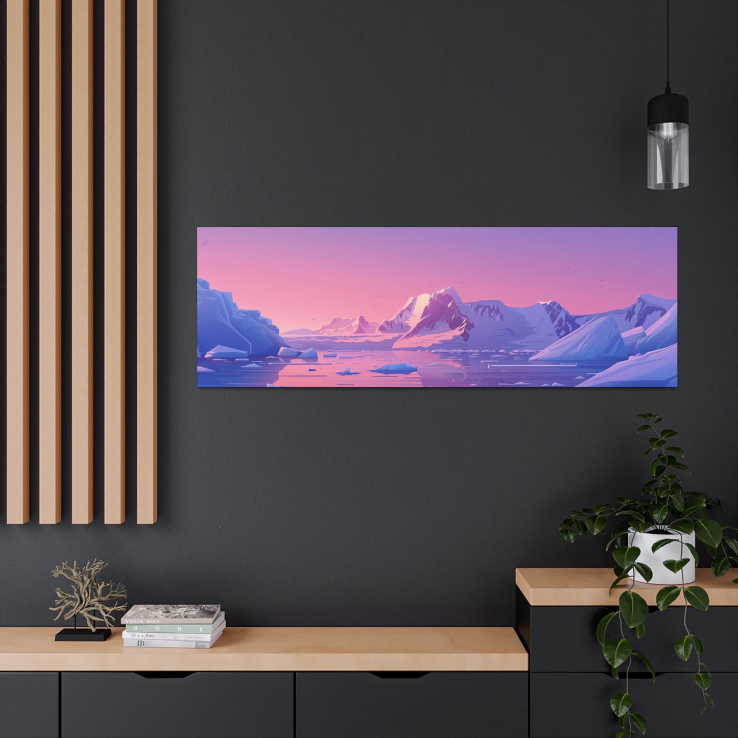 Snowy Mountain Evening - Digital Landscape Illustration Panorama Canvas Gallery Wraps