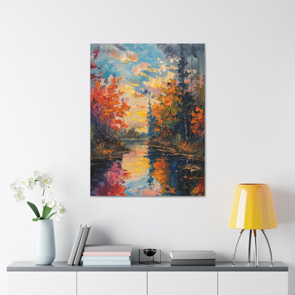 Pond in a Autumn Forest - Claude Monet Style Digital Print Canvas Gallery Wraps