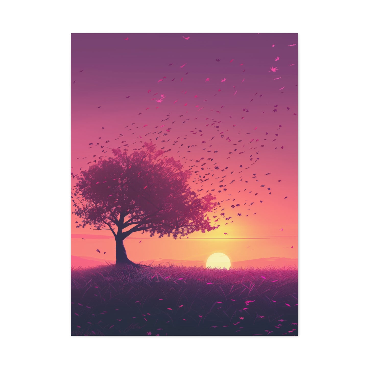 Tree in a Purple Sunset Digital Illustration Canvas Gallery Wraps