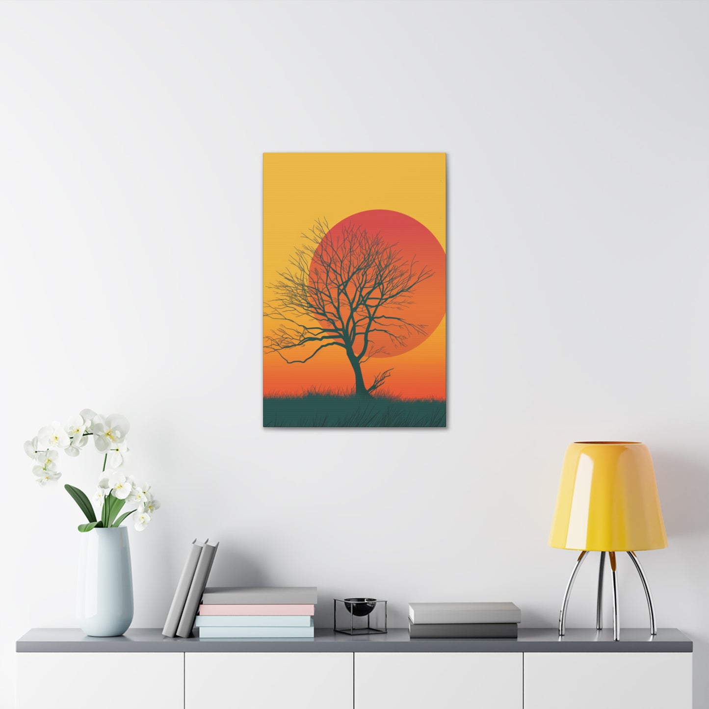 leafless tree in a Golden Sunset Digital Illustration Canvas Gallery Wraps