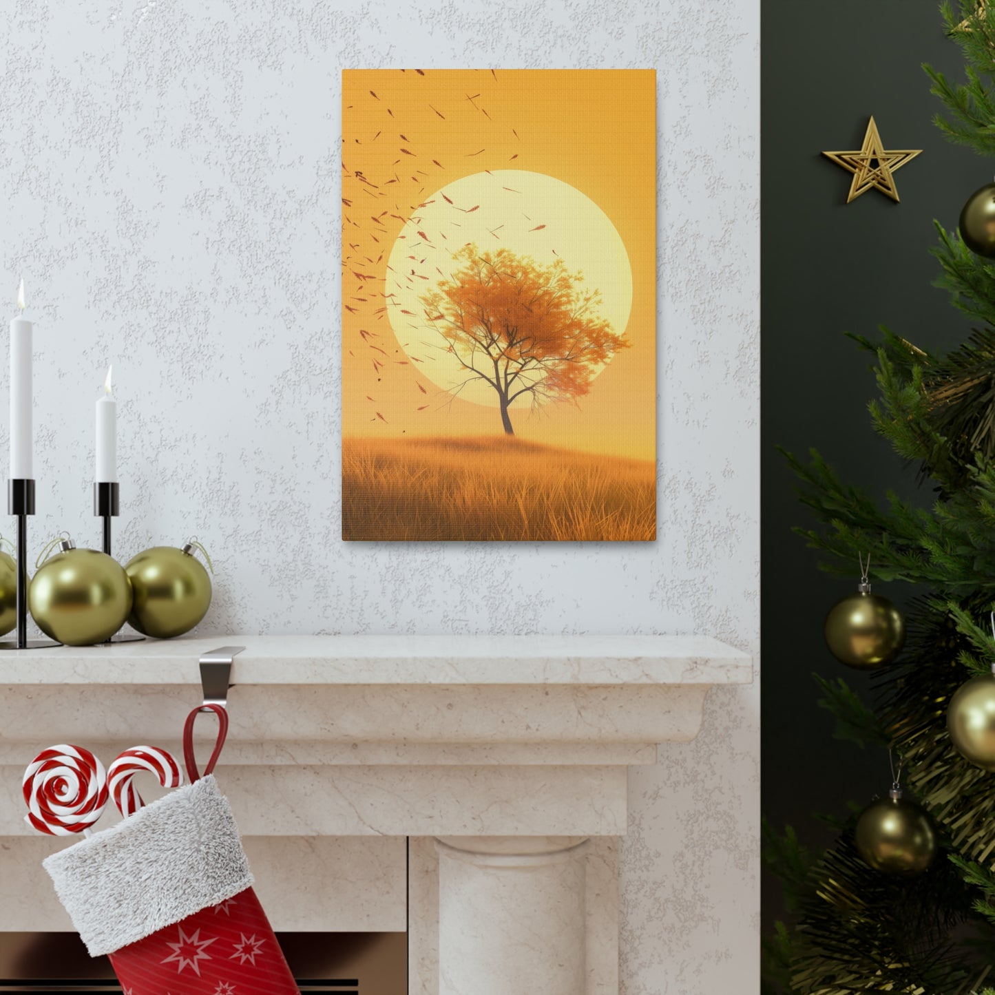 Tree in a Golden Sunset Digital Illustration Canvas Gallery Wraps