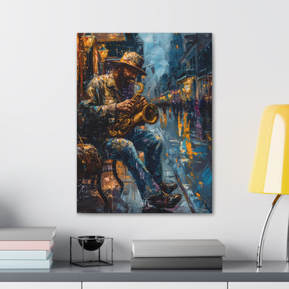 Man Playing Horn on the Street - Rembrandt Style Digital Oil Painting Canvas Gallery Wraps