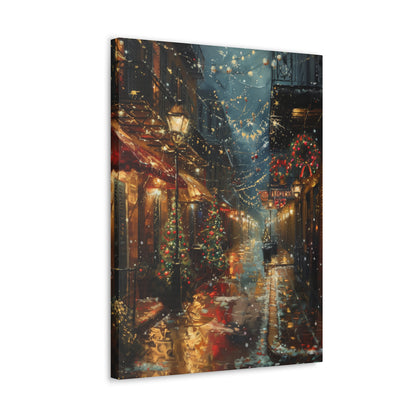 Christmas Time Downtown Street Corner - Rembrandt Style Digital Oil Painting  Canvas Gallery Wraps