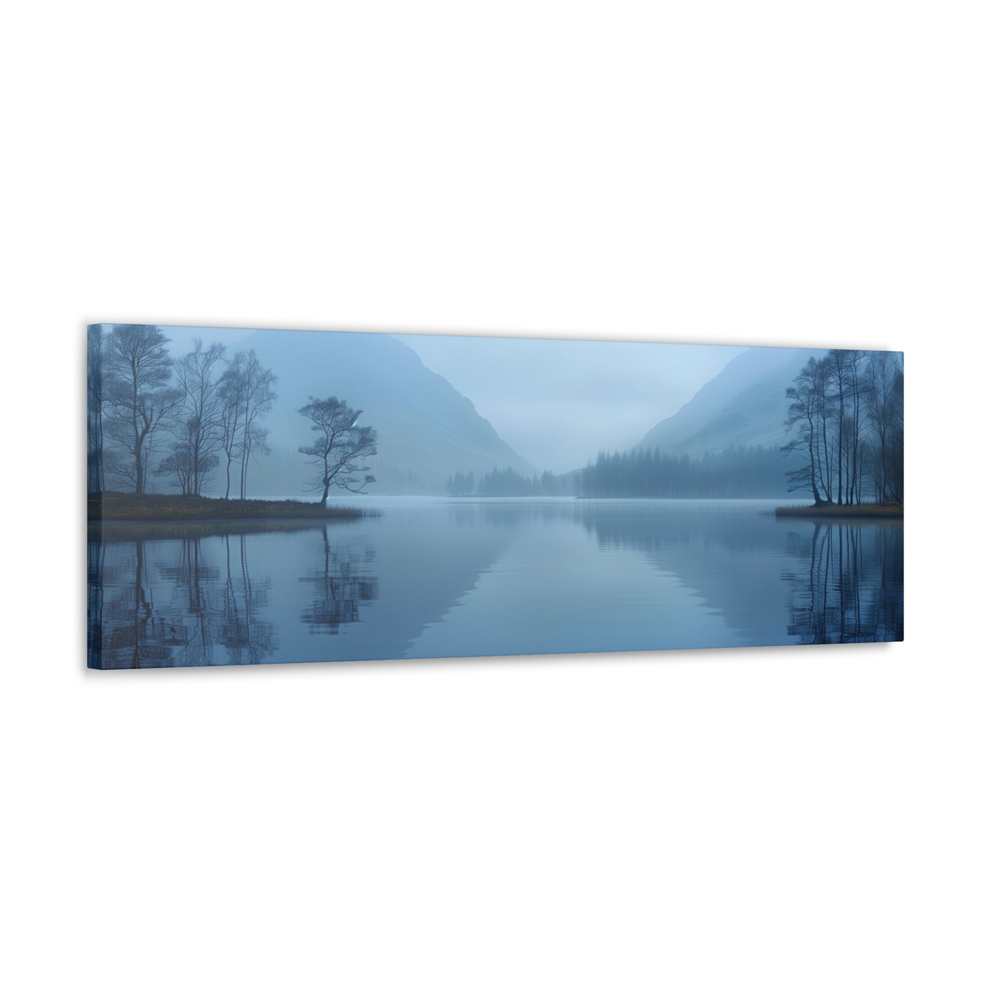 Lake Landscape with Mountains - Morning Mist Panorama Canvas Gallery Wraps