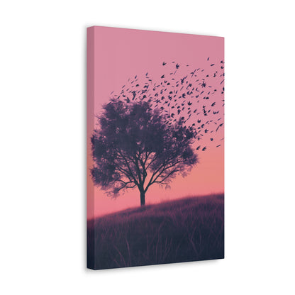 Tree in a Purple Sunset Digital Illustration Canvas Gallery Wraps