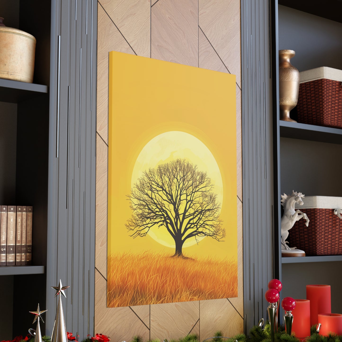 A Leafless Tree in a Golden Evening Digital illustration Canvas Gallery Wraps