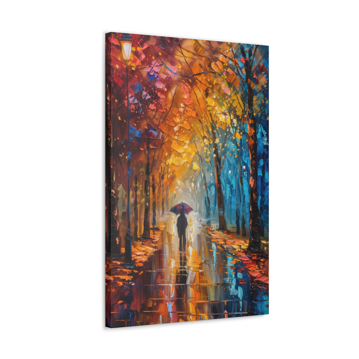 man walking through forest road with umbrella - Leonid Afremov Style Digital Print Canvas Gallery Wraps