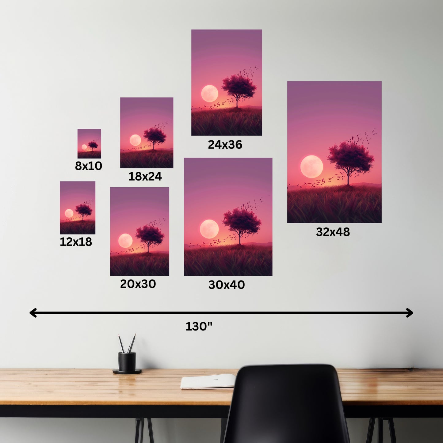 Tree in a Purple Sunset Digital Illustration Canvas Gallery Wraps