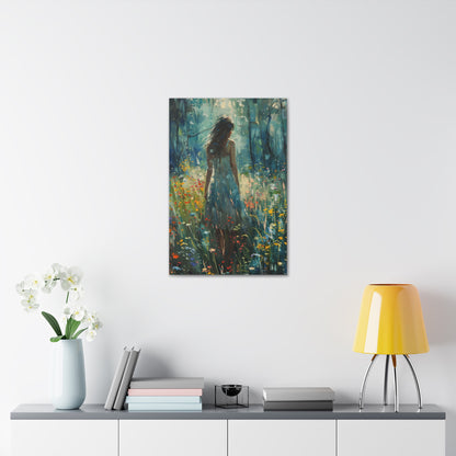 a girl looking into a forest Digital Oil Painting Print Canvas Gallery Wraps