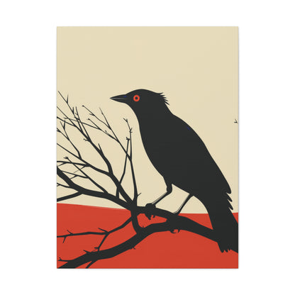 Black Bird Sitting on a Branch Digital Illustration Canvas Gallery Wraps