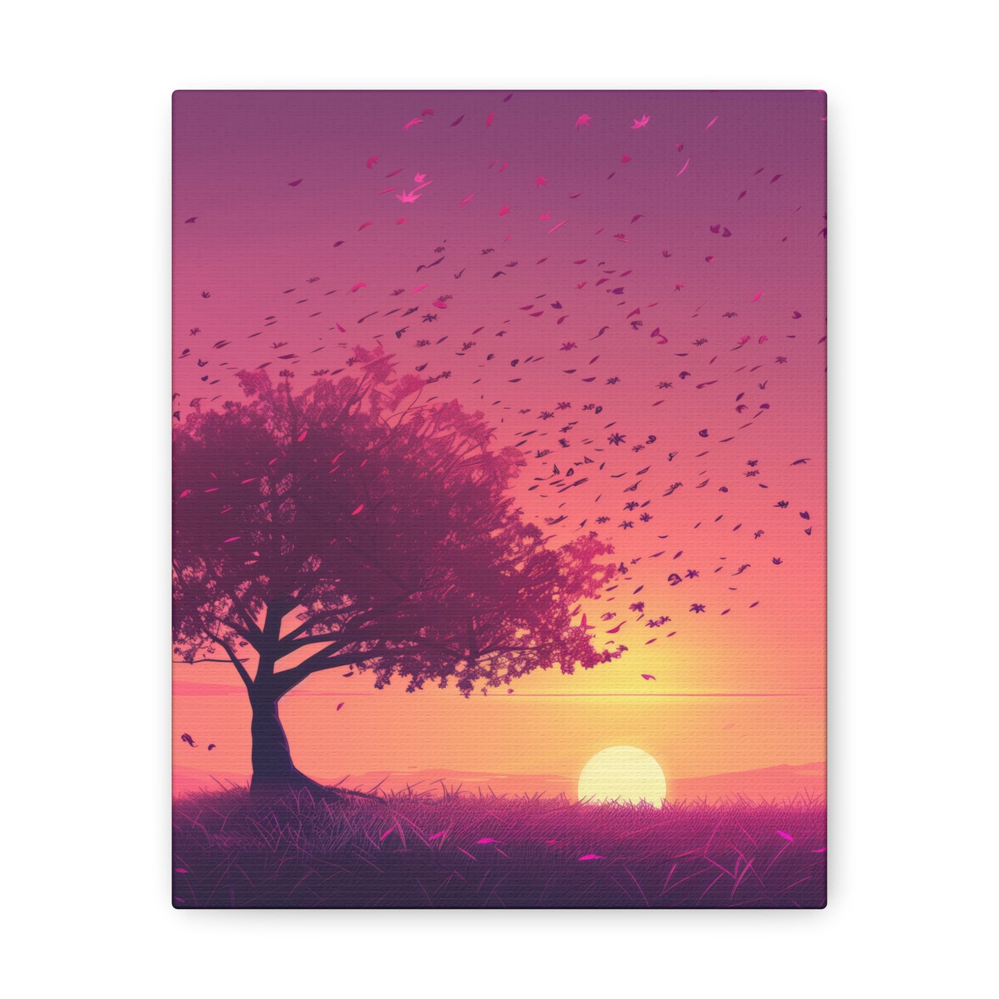 Tree in a Purple Sunset Digital Illustration Canvas Gallery Wraps