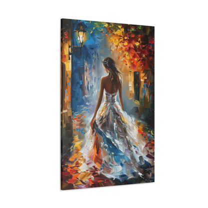 Bride walking in the streets - Leonid Afremov Style Digital Print Canvas Gallery Wraps