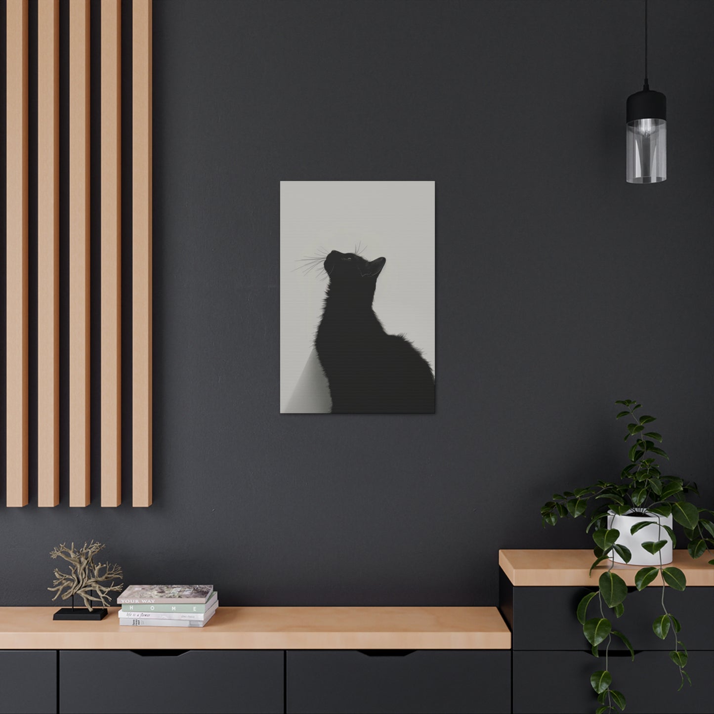 Black Cat Looking Up Digital Illustration Canvas Gallery Wraps