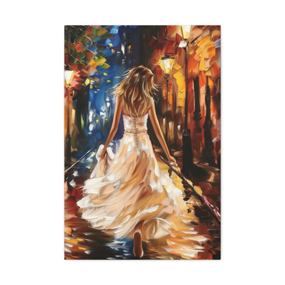 bride walking in street - Leonid Afremov Style Digital Print Canvas Gallery Wraps