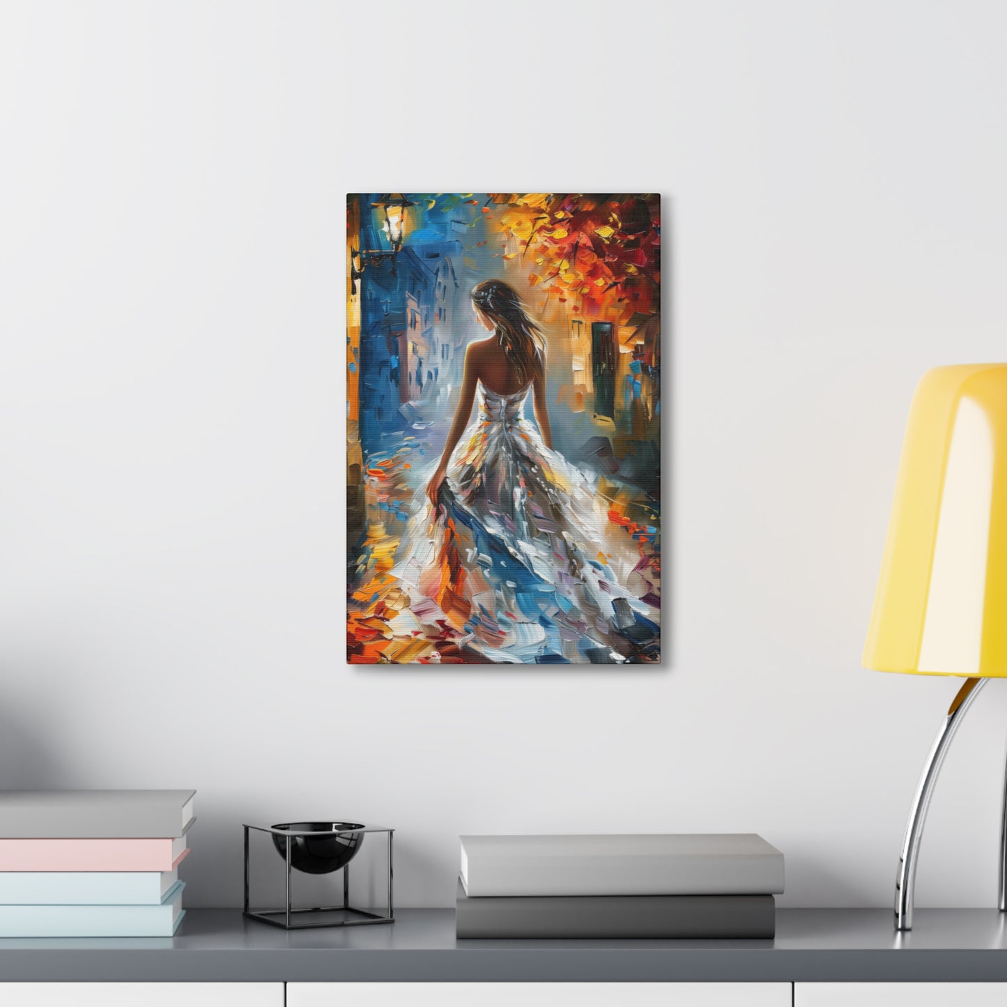 Bride walking in the streets - Leonid Afremov Style Digital Print Canvas Gallery Wraps