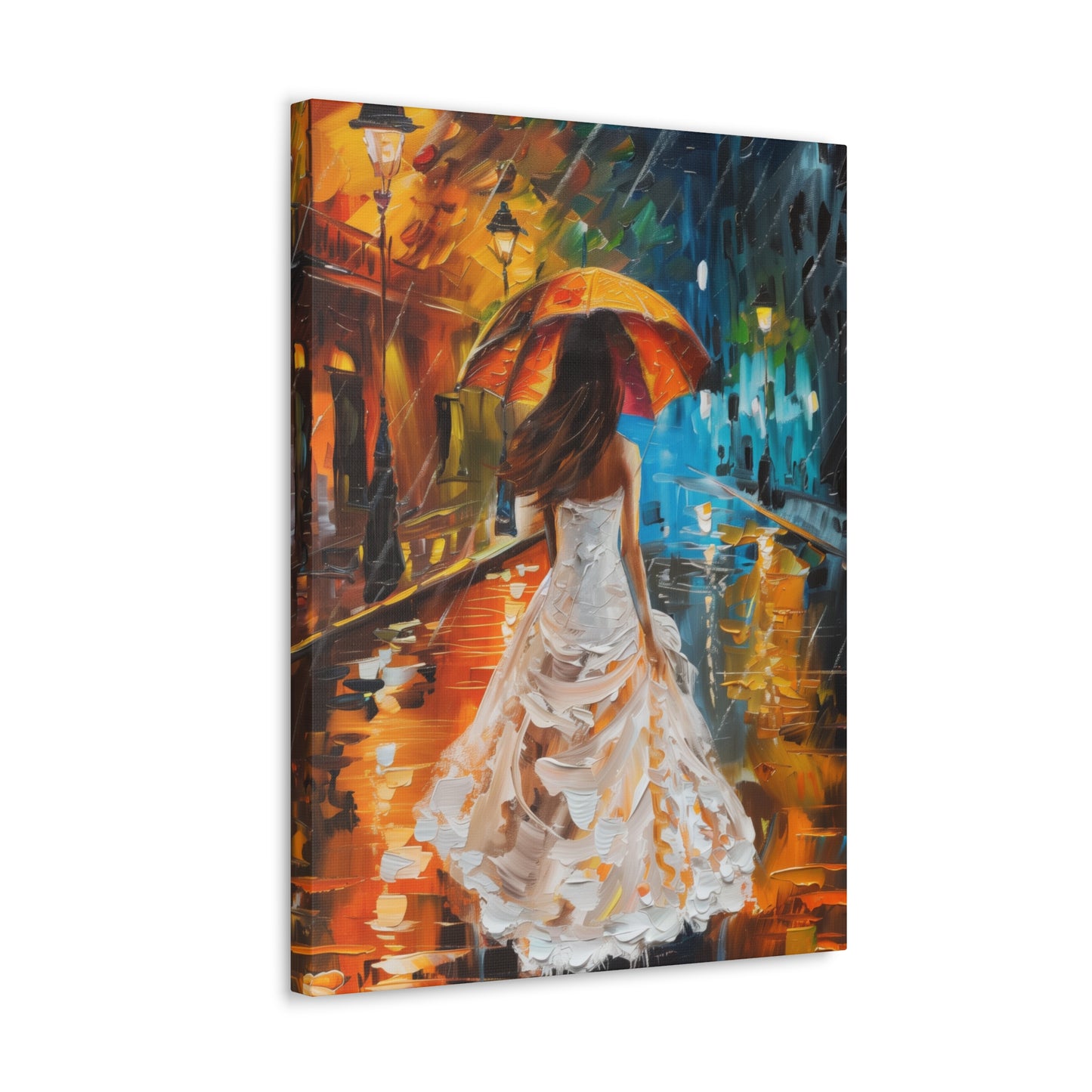 bride walking in street in rain - Leonid Afremov Style Digital Print Canvas Gallery Wraps