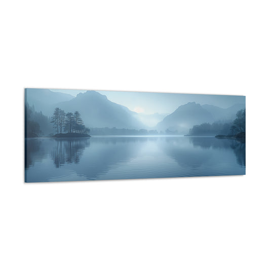 Lake Landscape with Mountains - Morning Mist Panorama Canvas Gallery Wraps