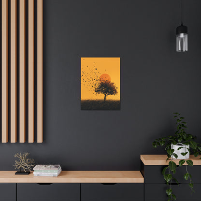 Leafless Tree in a Golden Sunset Digital Illustration Canvas Gallery Wraps