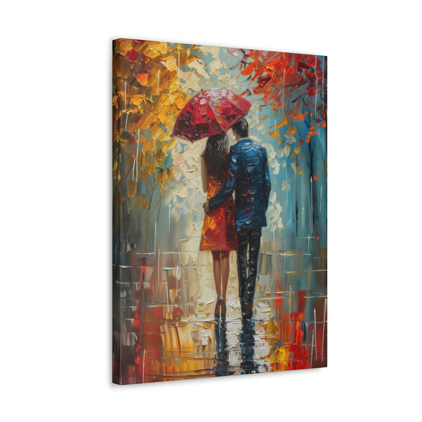 lovely couple holding a umbrella in rain - Leonid Afremov Style Digital Print Canvas Gallery Wraps