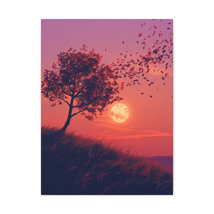 Tree in a Purple Sunset Digital Illustration Canvas Gallery Wraps