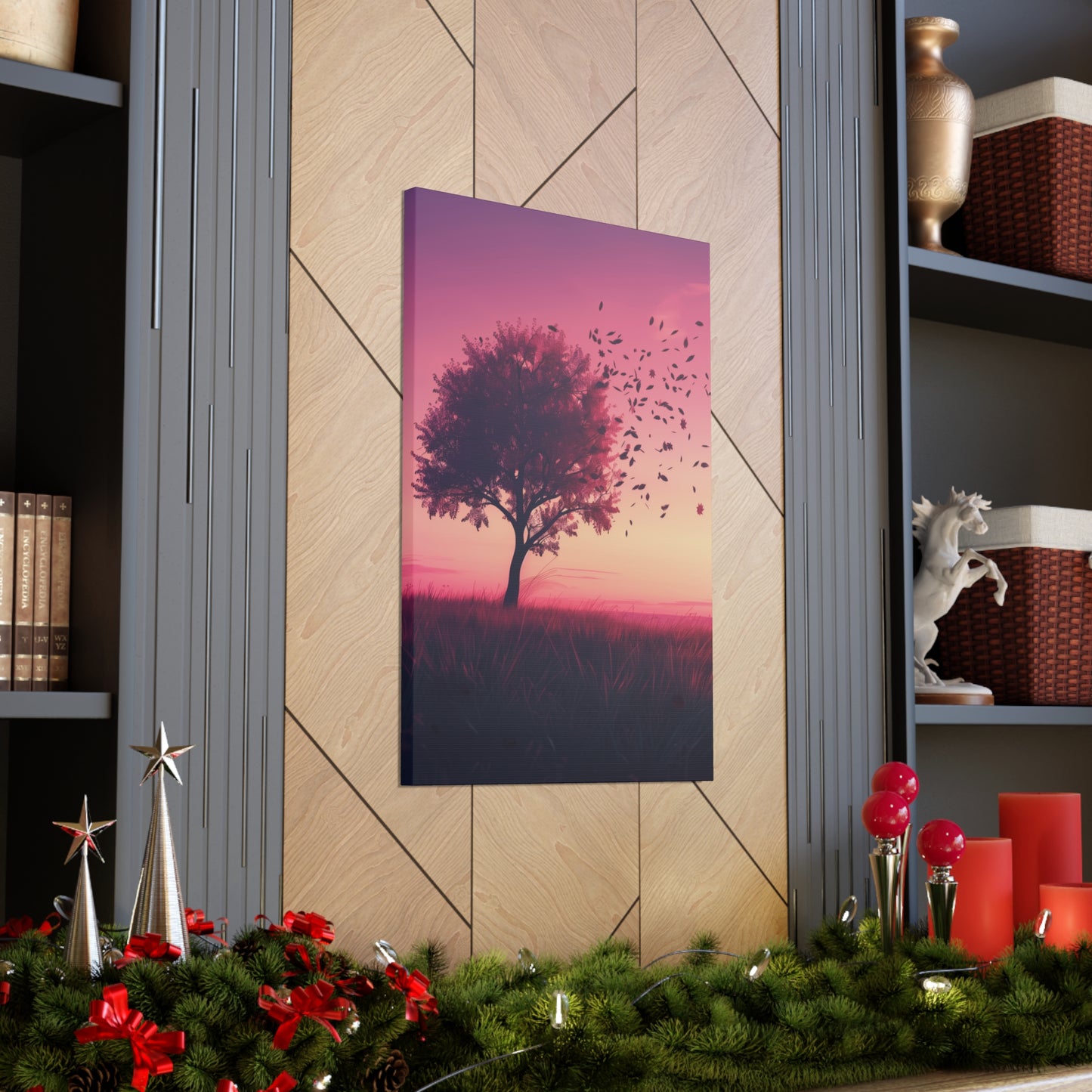 Tree in a Purple Sunset Digital Illustration Canvas Gallery Wraps