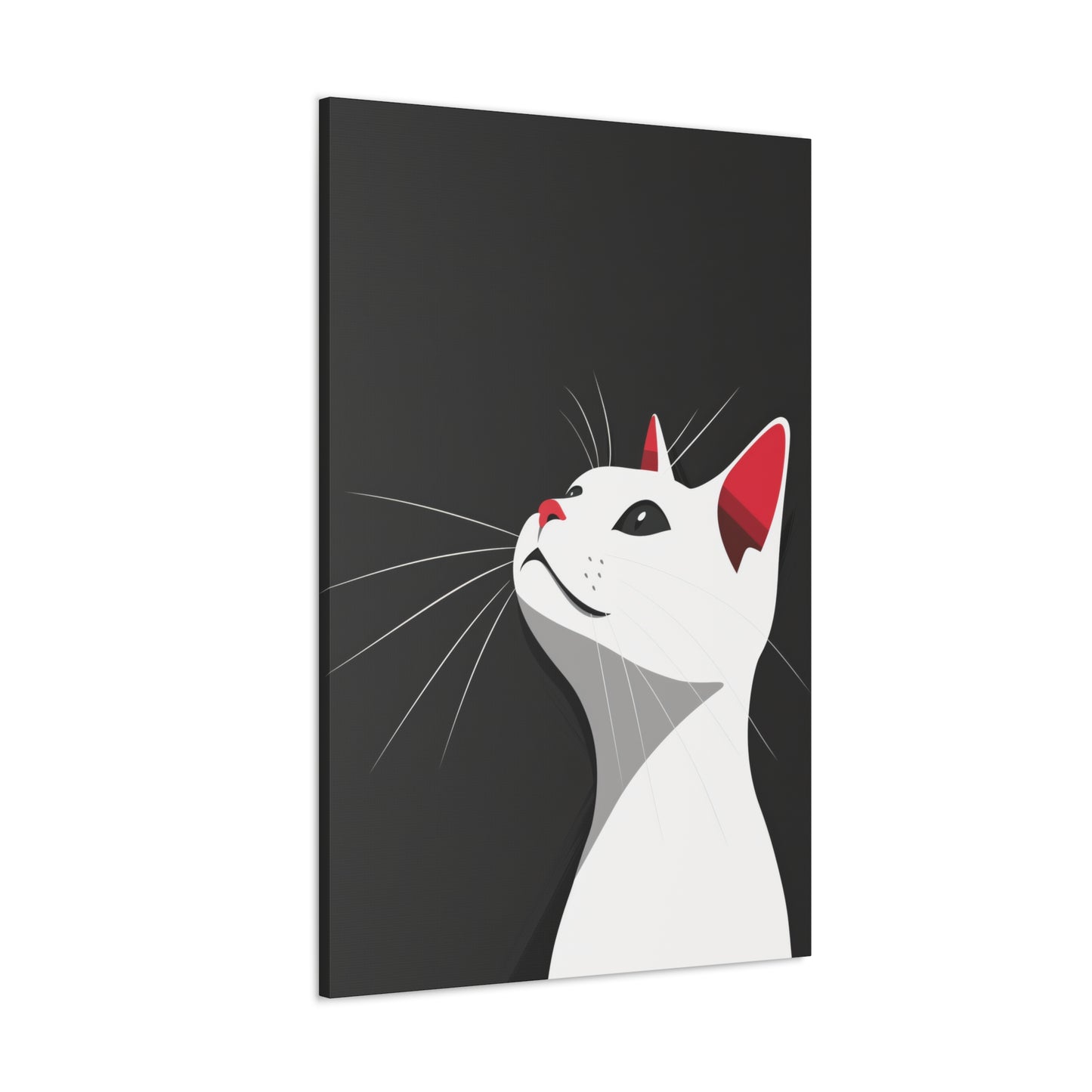 White Cat in Black Background Digital Illustration Canvas Gallery Wraps