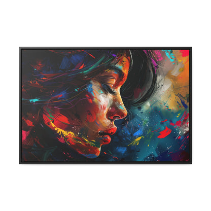 Beautiful Girl Face - Colorful Impressionist Style Digital Canvas Art Print Horizontal Frame